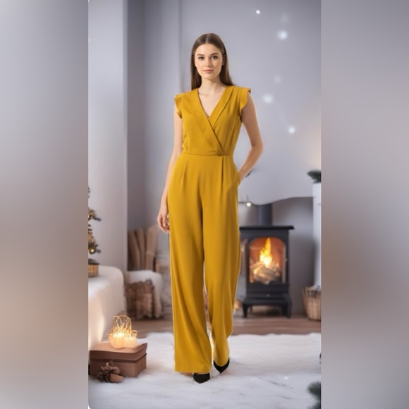 0101 Elegant Mustard Sleeveless Jumpsuit - Picture 10 of 16